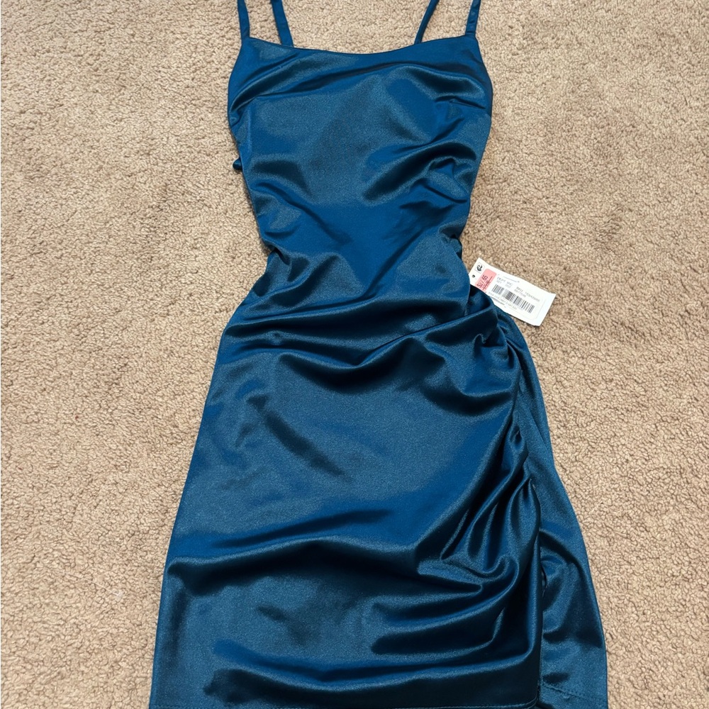 Elegant Blue Satin Dress